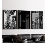 ZBELLO Set of 3 Posters, Black and White Fashion Wall Art, Chic Glamour Photography Prints for Modern Bedroom Living Room Makeup Room Decor, Frameless (40 x 50 cm (unframed))