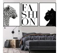 ZBELLO Set of 3 Posters, Black White Cheetah Wall Art, Modern Wall Art, Fashion Canvas Prints, for Bedroom And Living Room Decor, Unframed (40x50cm)