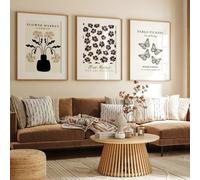 ZBELLO Set of 3 Posters, Boho Matisse Wall Art, Abstract Floral Butterfly Posters, Modern Canvas Wall Decoration, Floral Canvas Art Prints for The Living Room and Bedroom, Unframed (50x70cm)