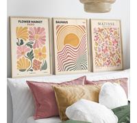 ZBELLO Set of 3 Posters, Boho Matisse Wall Art, Abstract Mid-century Posters, Modern Canvas Wall decoration, Floral Canvas Art Print for Living Room Bedroom,Unframed (30x40cm)