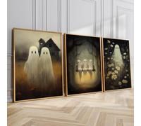 ZBELLO Set of 3 Posters, Halloween Cute and Spooky Flower Ghosts Canvas Prints, Funny Minimalist Wall Art, for The Living Room, Bedroom, Bathroom or Office, Unframed (21x30cm)