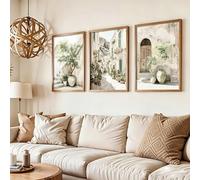 ZBELLO Set of 3 Posters, Mediterranean Coastal Canvas Print, Neutral Beige Olive Tree Scenery Canvas Prints, Coastal Countryside Decor for Living Room Bedroom, Unframed (40 x 60 cm (unframed))