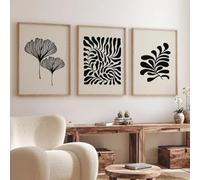 ZBELLO Set of 3 Posters, Minimalist Boho Art Poster In The Style Of Matisse Featuring Botanical Leaves, Abstract Canvas Paintings, Wall Art, Artwork for Living Room Or Bedroom, Unframed (21x30cm)