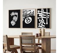 ZBELLO Set of 3 Posters, Modern Black-And-White 8-Ball Cube Wall Art Posters, Minimalist, for The Living Room, Bedroom or Office, Unframed (50x70cm)