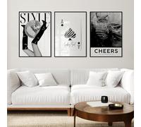 ZBELLO Set of 3 Posters,Modern Trendy Black White Canvas Prints,Featuring Cocktail,Disco,Spades And Aces Designs ‘Cheers’ Wall Art Posters,Ideal for Bedroom or Living Room Decor,Unframed (40x50cm)