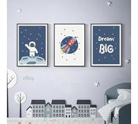 ZBELLO Set of 3 Space Rocket Prints Moon Illustration Posters Nursery Wall Decor Scandinavian Art Canvas Painting Pictures Kids Room Decoration - Unframed (20×30 cm)