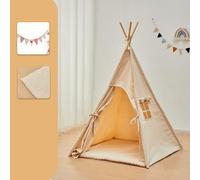 ZBELLO Teepee Tent for Kids, 70.9 in/180 cm Kids Play Tent with Mat, Boys and Girls Playhouse, Canvas Fabric, Wooden Frame (Tent + Mat)