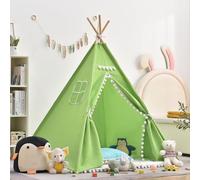 ZBELLO Teepee Tent for Kids, Kids Play Tent, Boys and Girls Playhouse with Plush Ball, Cotton and Linen Fabric, Wooden Frame (Green,71 inch/180 cm)