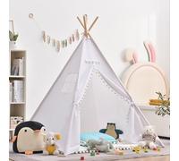 ZBELLO Teepee Tent for Kids, Kids Play Tent, Boys and Girls Playhouse with Plush Ball, Cotton and Linen Fabric, Wooden Frame (White,51 inch/130 cm)
