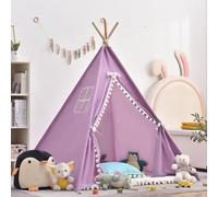 ZBELLO Teepee Tent for Kids, Kids Play Tent, Boys and Girls Playhouse with Plush Ball, Cotton and Linen Fabric, Wooden Frame (Purple,63 inch/160 cm)