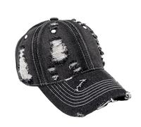 ZBELLO Unisex Ripped Denim Baseball Cap, Distressed Denim Baseball Cap Adjustable Cotton Peak Caps Outdoor Sports Golf Running Visor for Men Women (Black,One Size)