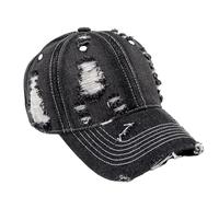 ZBELLO Unisex Ripped Denim Baseball Cap, Distressed Denim Baseball Cap Adjustable Cotton Peak Caps Outdoor Sports Golf Running Visor for Men Women (Black,One Size)