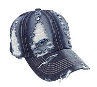 ZBELLO Unisex Ripped Denim Baseball Cap, Distressed Denim Baseball Cap Adjustable Cotton Peak Caps Outdoor Sports Golf Running Visor for Men Women (Dark Blue,One Size)