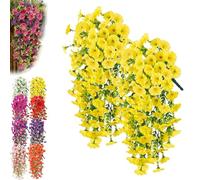 ZBELLO UV Resistant Hanging Artificial Morning Glory Vine, Fake Flowers Plants, Morning Glory Artificial Flowers, Realistic Fake Hanging Flower Faux Plants (yellow,4pc)