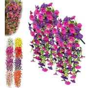 ZBELLO UV Resistant Hanging Artificial Morning Glory Vine, Fake Flowers Plants, Morning Glory Artificial Flowers, Realistic Fake Hanging Flower Faux Plants (purple,4pc)