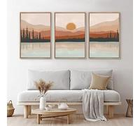 ZBELLO Wall Art Set of 3 Poster Sunset Forest Landscape Painting Abstract Illustrations Modern Art Minimalist Living Room Wall Decor - Frameless (30×40 cm)