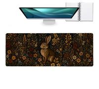 zbezbe Bunny Large Mouse Pad, Anti Slip Rubber Base Mousepad Vintage Extended Desk Mat, Rabbit Flowers Mousepads Gifts Decor Computer Accessories for Office Home Gaming Workbench, 31.5x11.8x0.12 Inch