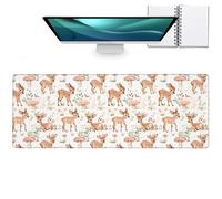 zbezbe Deer Large Mouse Pad, Anti Slip Rubber Base Mousepad Cottage Extended Desk Mat, Sweet Fawn Floral Mousepads Gifts Decor Computer Accessories for Office Gaming Workbench, 31.5x11.8x0.12 Inch