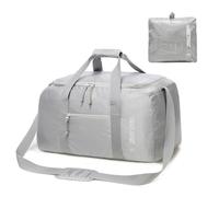 ZBEZBE Foldable Travel Duffel Bag, Lightweight & Easy to Carry Water-Repellent Duffle Bag - 2-Way Zipper & Interior Pouch, Ideal for Weekend Trips, Daily Use, Gym & Sports, Light Gray, L, Water