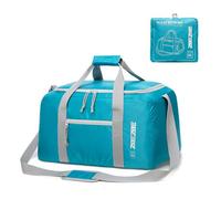 ZBEZBE Foldable Travel Duffel Bag, Lightweight & Easy to Carry Water-Repellent Duffle Bag - 2-Way Zipper & Interior Pouch, Ideal for Weekend Trips, Daily Use, Gym & Sports, Light Blue, 37L, Water