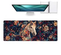 zbezbe Horse Large Mouse Pad, Anti Slip Rubber Base Mousepad Retro Extended Desk Mat, Floral Swirl Animal Mousepads Gifts Decor Computer Accessories for Office Gaming Workbench, 31.5x11.8x0.12 Inch