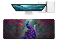 zbezbe Peacock Large Mouse Pad, Anti Slip Rubber Base Mousepad Romantic Extended Desk Mat, Floral Bird Mousepads Gifts Decor Computer Accessories for Office Home Gaming Workbench, 31.5x11.8x0.12 Inch