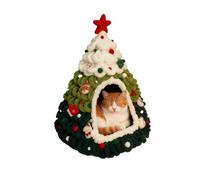 ZBFGEPLV Winter Christmas Cat Nest Handmade/Finished Bed/Winter Warmth Semi Enclosed Dog Felt Cone Pet House 1Pcs(White red)