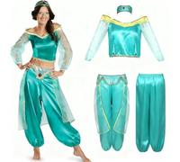 ZBH1985 Aladdin Jasmine Princess Skirt Womens Arabian Belly Dance Top & Pants 2 Pieces Set Party Outfit with Headband (Medium)
