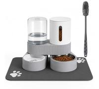 ZBIAOJNU Gravity Cat Feeder 2 Pack Automatic Food Feeder and Water Dispenser Set Detachable Pet Bowl with Silicone Mat and Brush for Cats Small Medium Dogs, Large Capacity(Grey)