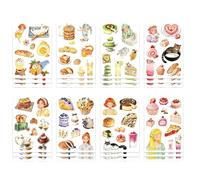 ZBIianxer Kids Creative Stickers Pack 24 Sheets Farm Food Theme with Cats Baking Safe Peels Stick Crafting Activity Cartoon Food Stickers