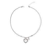 ZBIianxer Kirsite Multi Strand Timepiece Necklace Sensitive Skin Friendly Dainty Collarbone Chain for Her Heart Clock Pendant Necklace