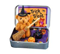 ZBIianxer Miniature Witch Stuffed in Decorative Box Includes Plush Blanket Cleaning Stick Pumpkin Halloween Party Decoration Gift Broom & Halloween Iron Box Party Set