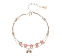 ZBIianxer Minimalist Blossom Anklet Subtle Bells Accents Flexible Copper Chain Ankle Accessory Women ' s Foot Jewelry Peach Blossom Anklet with Bells