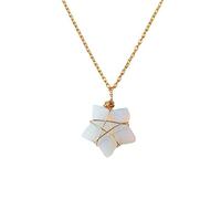 ZBIianxer Opal Star Shape Necklace Natural Stone Pendant Wire Wrapped Choker Copper Wire Hand Woven with Chain Natural Stone for Women