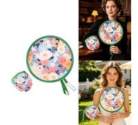 ZBIianxer Round Foldable Hand Fan for Outdoor Festival, C | Florals Round Foldable Hand Fan, Compacts Cooling Fan for Festival Parties Favor, French Painting