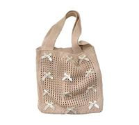 ZBIianxer Stylish Bows Beach Shoulder Bag with Hollow Mesh Knit Large Capacity Underarm Bags Party Handbag for Elegant Look Knitted Bag