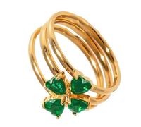 ZBIianxer Trendy Adjustable Rings Set with Heart and Clovers Symbol, for Women Shining Stainless Steel Heart Shaped Rings