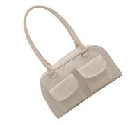 ZBIianxer Women's PU Leather Double Pocket Shoulder Bag Elegant Solid Color Glossy Underarm Handbag for Commuting and Daily Use