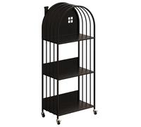 ZBJDX Children'S Metal Bookshelf, Multi-Tiered Bookcase, Open Book Shelves for Kids Rooms, Movable Small Bookcase with Casters,Black,3 tier