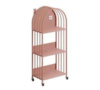 ZBJDX Children'S Metal Bookshelf, Multi-Tiered Bookcase, Open Book Shelves for Kids Rooms, Movable Small Bookcase with Casters,Pink,3 tier