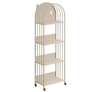 ZBJDX Children'S Metal Bookshelf, Multi-Tiered Bookcase, Open Book Shelves for Kids Rooms, Movable Small Bookcase with Casters,White,4 tier
