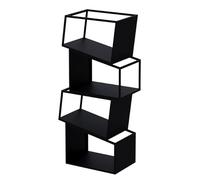 ZBJDX Creative Industrial Bookshelf, Open Etagere Bookcase With Metal Frame, Freestanding Corner Bookcase With Storage Cabinet, for Living Room, Bedroom,Black,4 tier