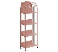 ZBJDX Kids Bookshelf, Multi-Tiered Bookcase with Casters, Stable Bookshelf Narrow Book Shelves Storage Organizer for Book Cd Movie,Pink,4 tier