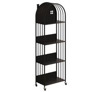 ZBJDX Kids Bookshelf, Multi-Tiered Bookcase with Casters, Stable Bookshelf Narrow Book Shelves Storage Organizer for Book Cd Movie,Black,4 tier