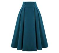 ZBJZUIMEI Long Skirt Autumn A Line Swing Buttons Midi Vintage Red Green High Waist Plaid Skirts For Women-lake Blue-xl