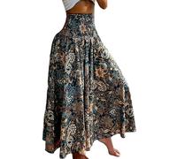 ZBJZUIMEI Long Skirt Ethnic Style Casual For Women Receive Waist Vintage Floral Print Floor Length Female Loose Stylish Skirts-l