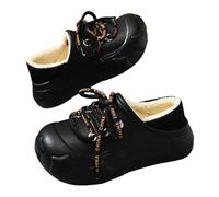 ZBJZUIMEI Memory Foam Slippers Waterproof Cotton For Women In Autumn And Winter Non-slip Thick-soled Men-black-42-43