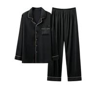 ZBJZUIMEI Pyjama Long Sleeve Sleepwear Male Silky Satin Nightwear Shirt Pants With Pocket Men Pijama Home Wear Big Size 4xl Outfit Pajamas Set-black 3-4xl