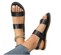 ZBJZUIMEI sandals for women Flat Leather Cross Strap Rome Style Summer Ladies Shoes Buckle Strap-black-39