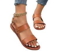 ZBJZUIMEI sandals for women Flat Leather Cross Strap Rome Style Summer Ladies Shoes Buckle Strap-brown-35